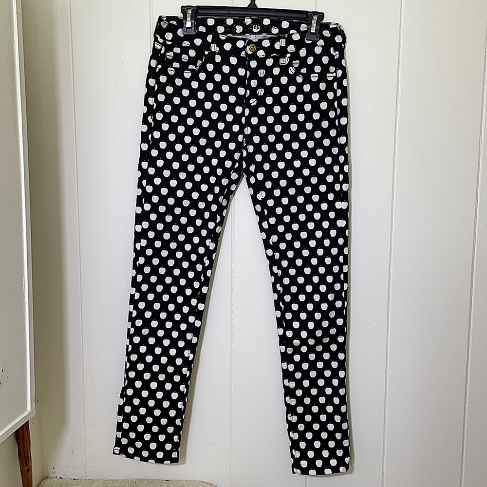 Kate Spade Broome Street Blk/Wht Apple Jeans SZ 28